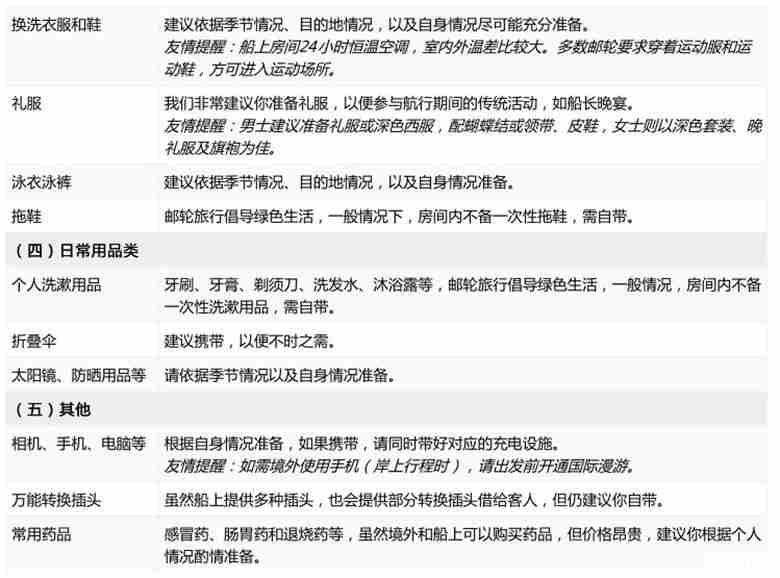 游轮上可以带哪些东西 游轮上可以带哪些东西