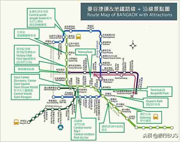 曼谷地铁MRT+空铁BTS沿线景点及曼谷中英对照版路线图 曼谷地铁MRT+空铁BTS沿线景点及曼谷中英对照版路线图