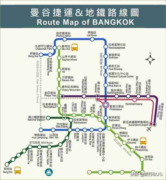 曼谷地铁MRT+空铁BTS沿线景点及曼谷中英对照版路线图 曼谷地铁MRT+空铁BTS沿线景点及曼谷中英对照版路线图