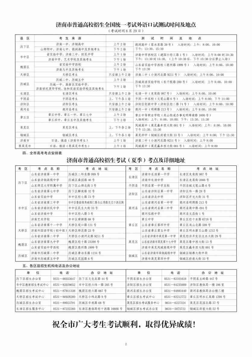 2019济南高考考点分布+直达公交