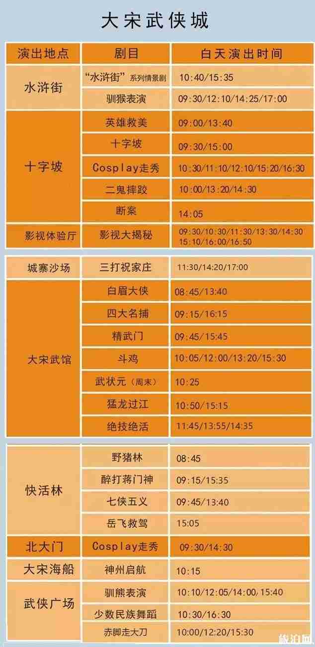 万岁山大宋武侠城节目表演时间 万岁山大宋武侠城节目表演时间