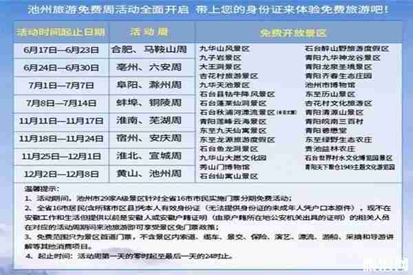 池州对淮北宣城景区免费信息 附免费开放周时间2019