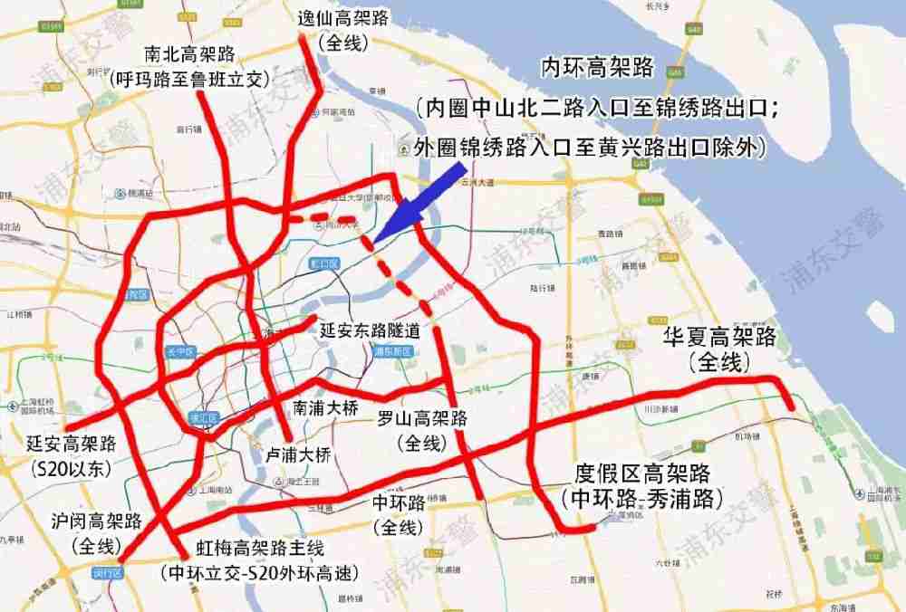 2019最新上海外牌限行路段示意图一览 这些路段会限行