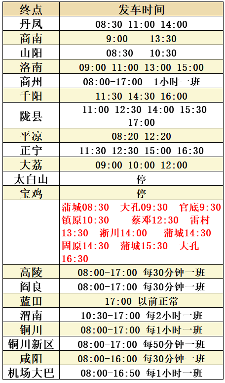 2021西安客运站春节时刻表 2021西安客运站春节时刻表