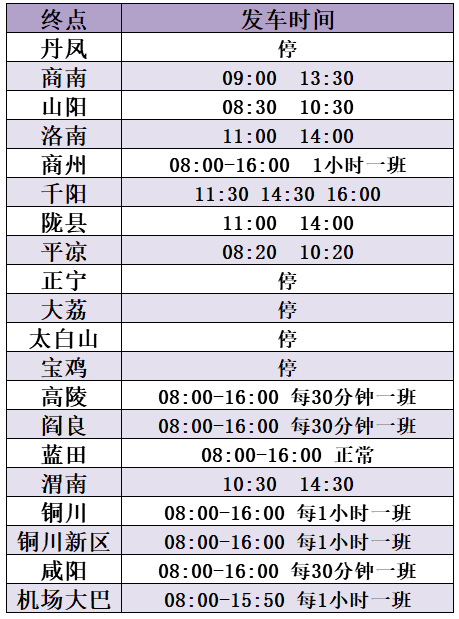 2021西安客运站春节时刻表 2021西安客运站春节时刻表