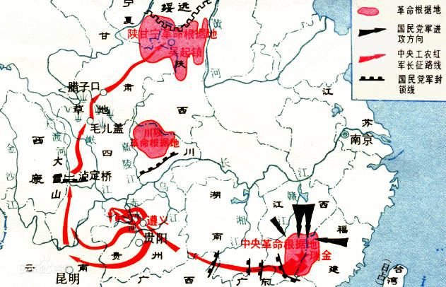 长征时间起点和终点，起点是江西瑞金终点是甘肃会宁约25000里（附路线图）