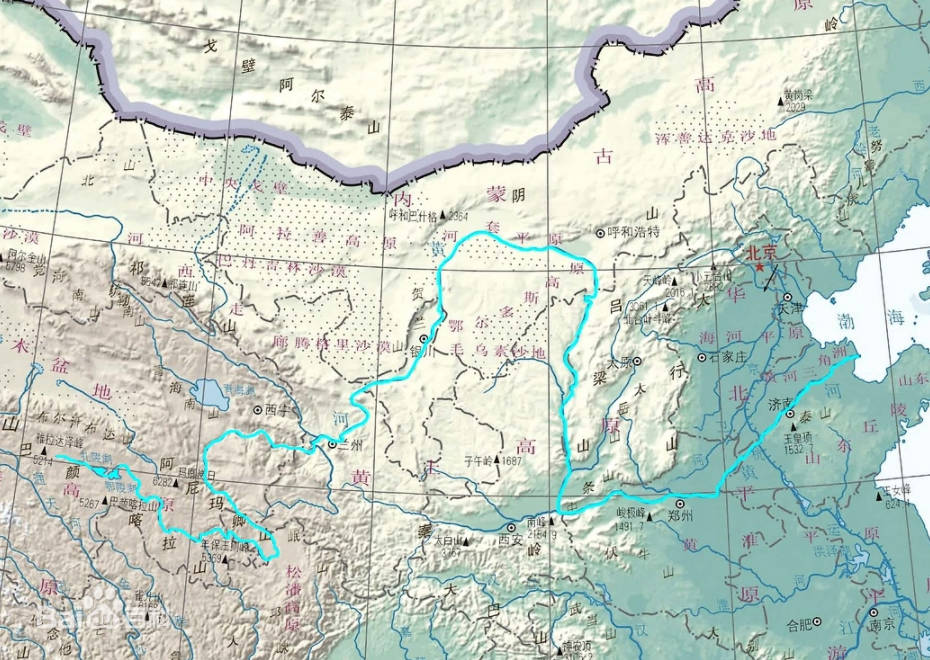 黄河流经地图路线全图，流经青海、四川、甘肃等9个省份（入海口在山东东营）