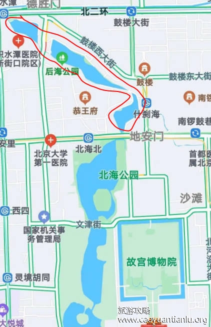 什刹海在北京什么地方，北京城区中轴线的西北部