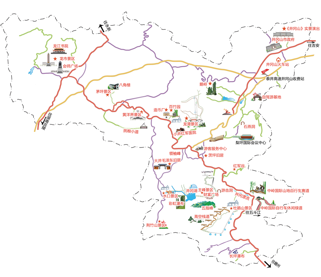 吉安井冈山景区导游图（点击图片浏览大图）