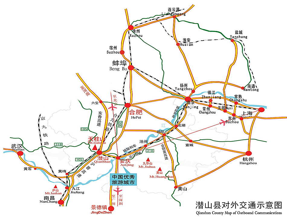 天柱山旅游交通示意图（点击图片浏览大图）